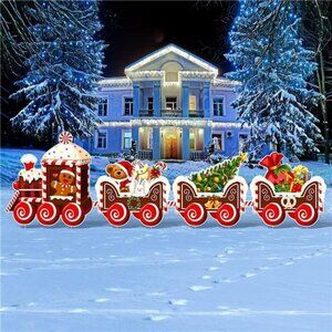 4 Pieces Gingerbread Santa Snowman Heart Yard Sign, with 8 Yard Stakes